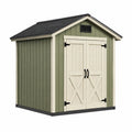 Abri de jardin 180 x 150 x 210 cm en résine vert beige à double porte pour rangement extérieur