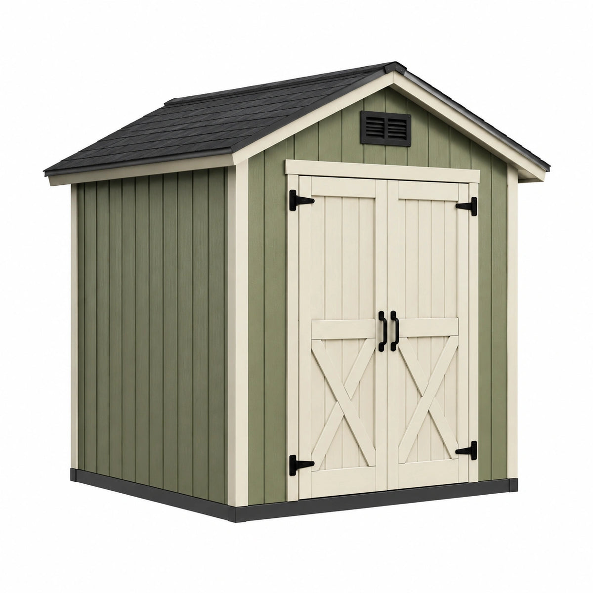 Abri de jardin 180 x 150 x 210 cm en résine vert beige à double porte pour rangement extérieur