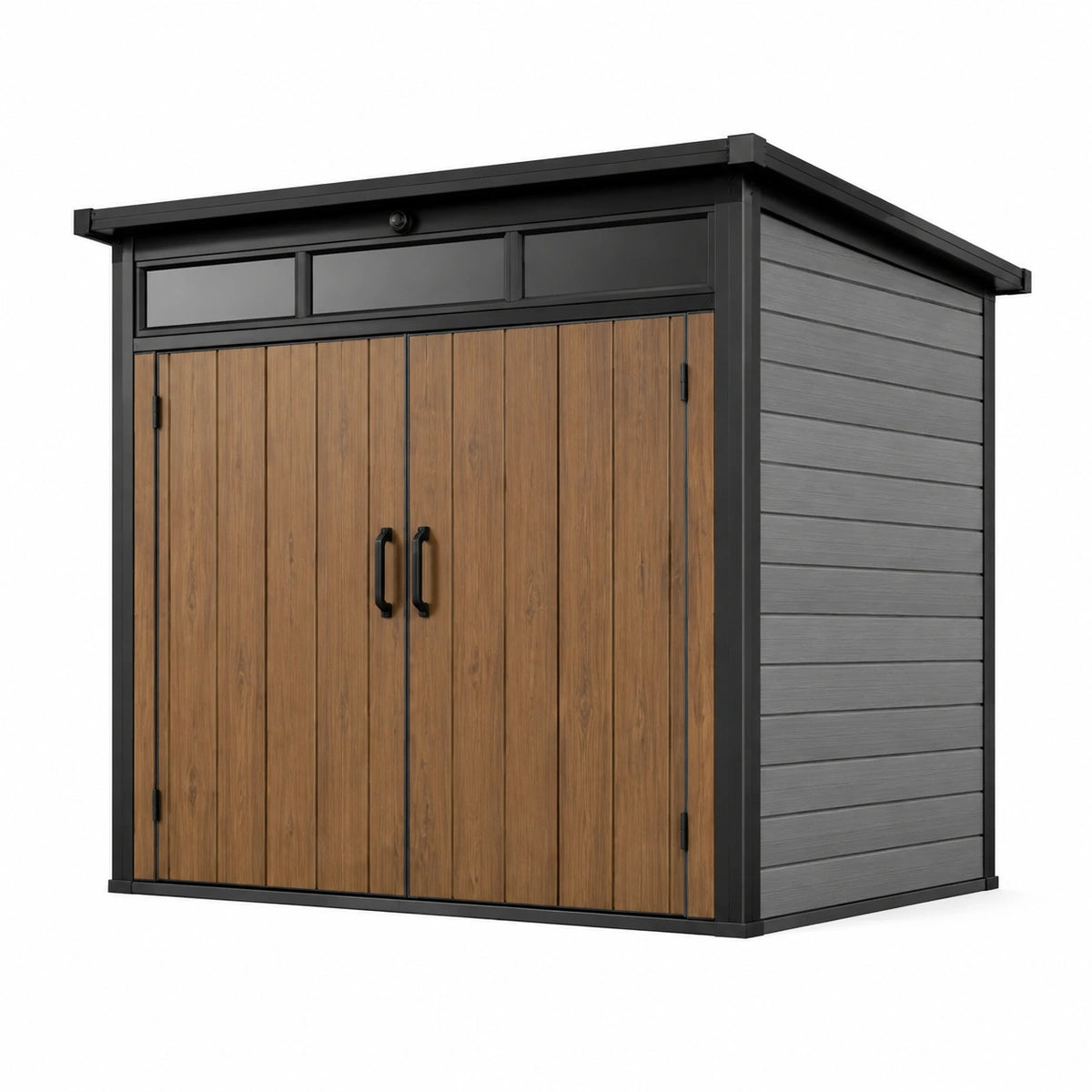 Abri de jardin 191 cm x 121 cm x 188 cm en panneaux composites brun et noir avec portes doubles