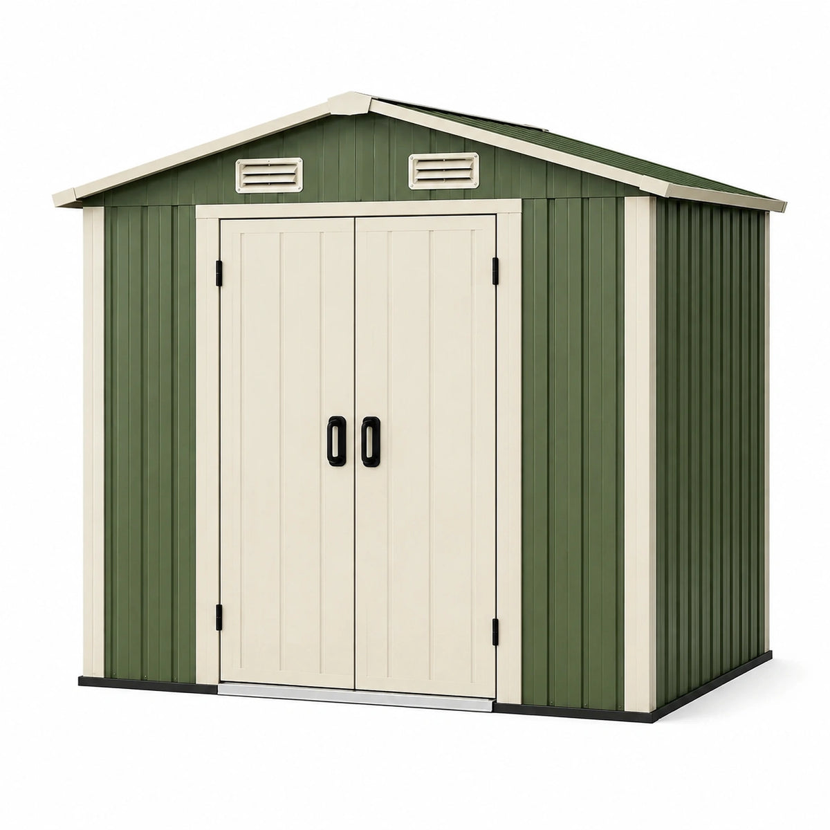 Abri de jardin 213 x 130 x 173 cm en métal vert et beige à double porte ventilée