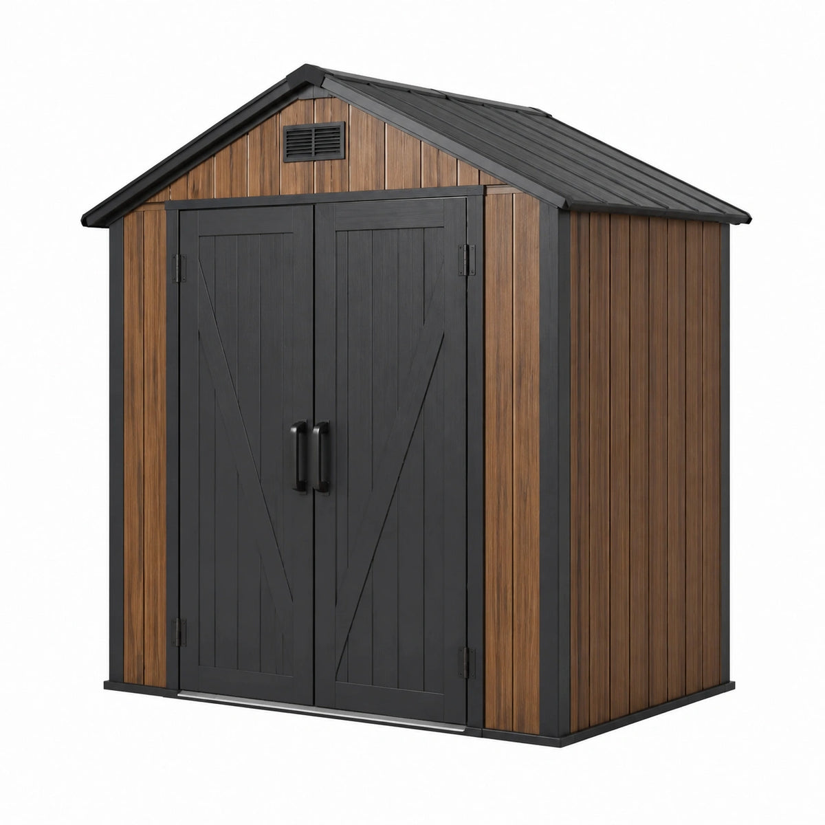 Abri de jardin 185 x 110 x 200 cm en résine brun noir avec double porte et ventilation