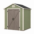 Abri de jardin 191 x 131 x 198 cm en résine vert gris à double porte ventilé