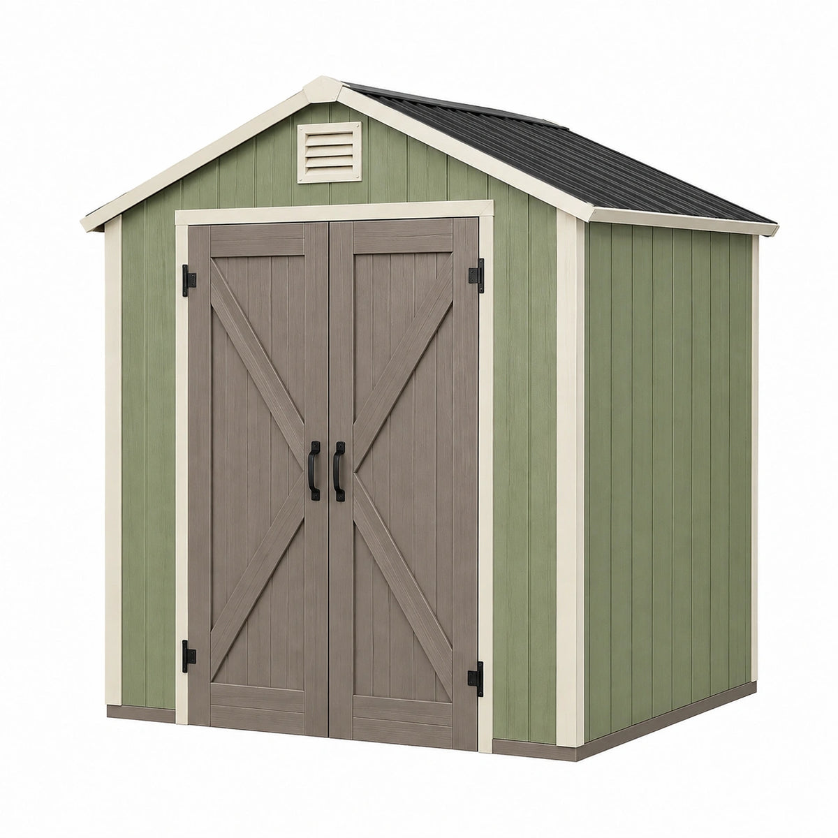 Abri de jardin 191 x 131 x 198 cm en résine vert gris à double porte ventilé