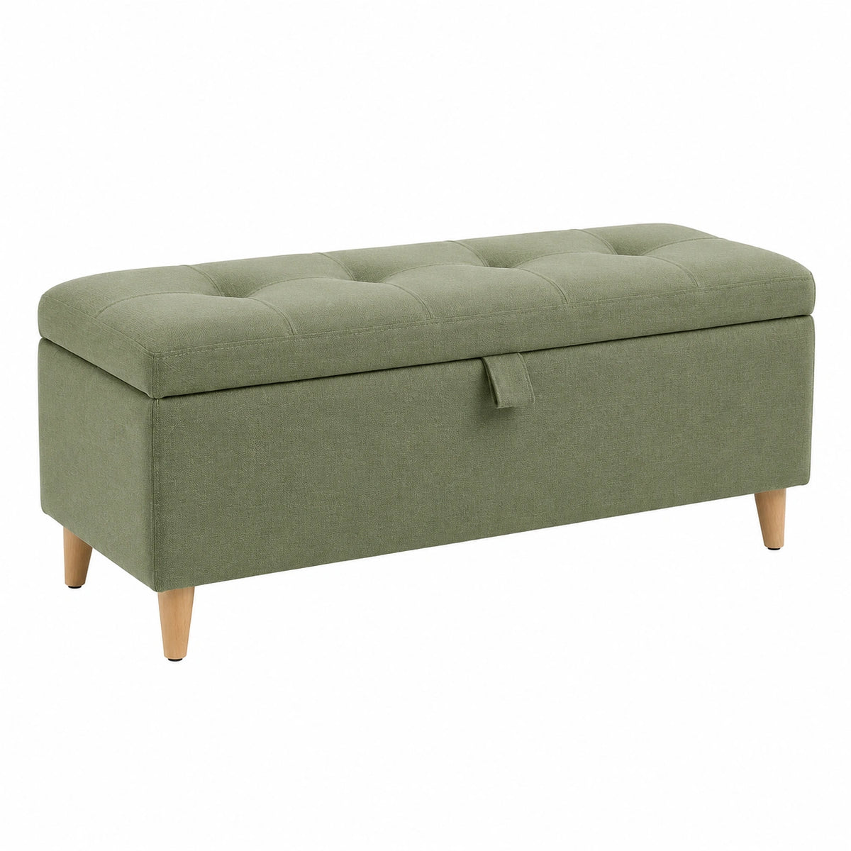 Banc coffre de rangement 100 x 40 x 45 cm en tissu vert style scandinave capitonné
