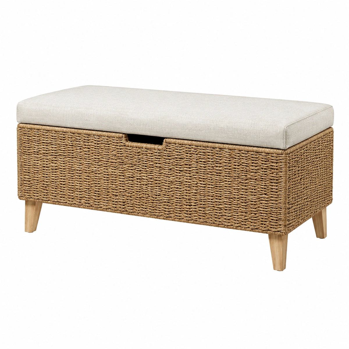 Banc de rangement 100 x 40 x 50 cm en rotin naturel beige avec coussin style bohème