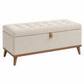 Banc coffre de rangement 110 x 45 x 48 cm en tissu beige capitonné style moderne