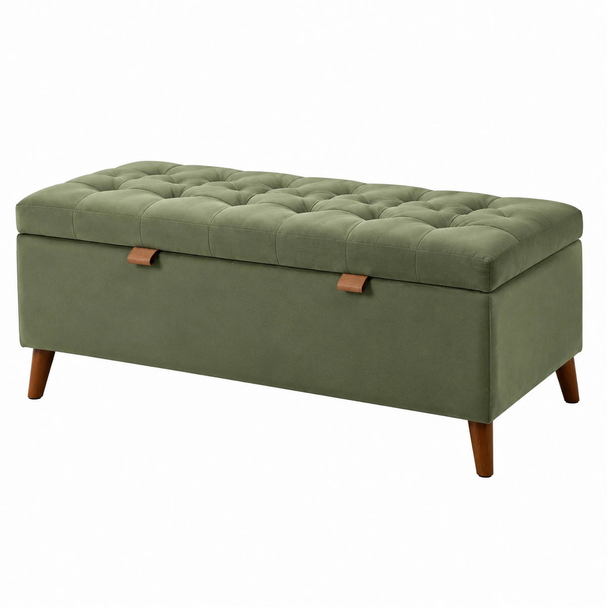 Banc coffre de rangement 110 x 45 x 48 cm en velours vert style capitonné