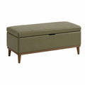 Coffre de rangement 110 x 45 x 48 cm aspect cuir vert kaki avec assise capitonnée style contemporain