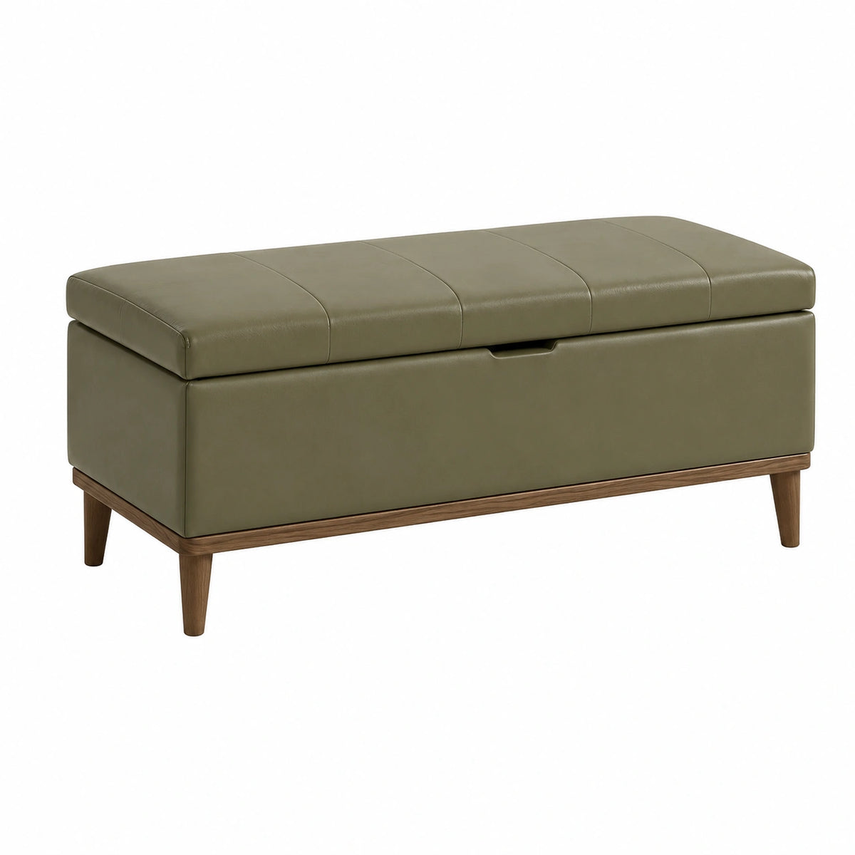 Coffre de rangement 110 x 45 x 48 cm aspect cuir vert kaki avec assise capitonnée style contemporain