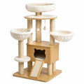 Arbre à chat 60 x 60 x 150 cm en bois beige avec poteaux en sisal et niches de repos