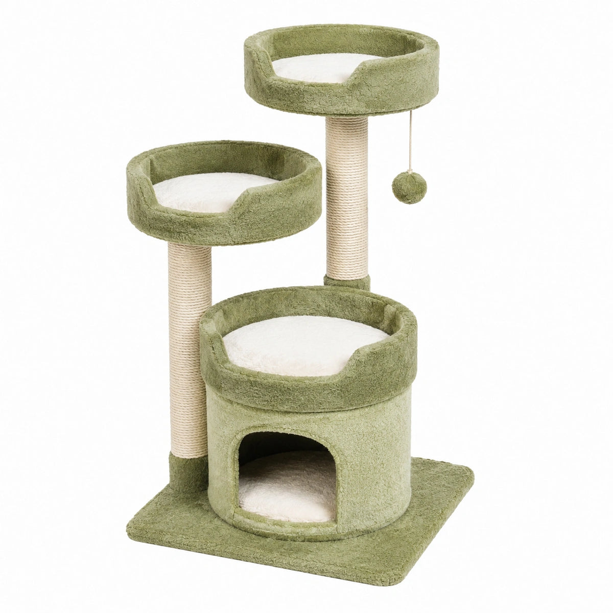 Arbre à chat 50 x 50 x 115 cm vert en peluche avec griffoirs et niches