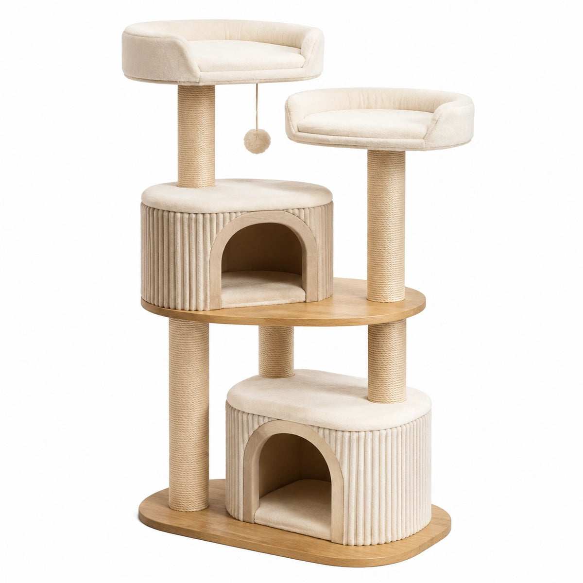 Arbre à chat 60 x 50 x 145 cm en bois crème avec griffoirs en sisal et niches