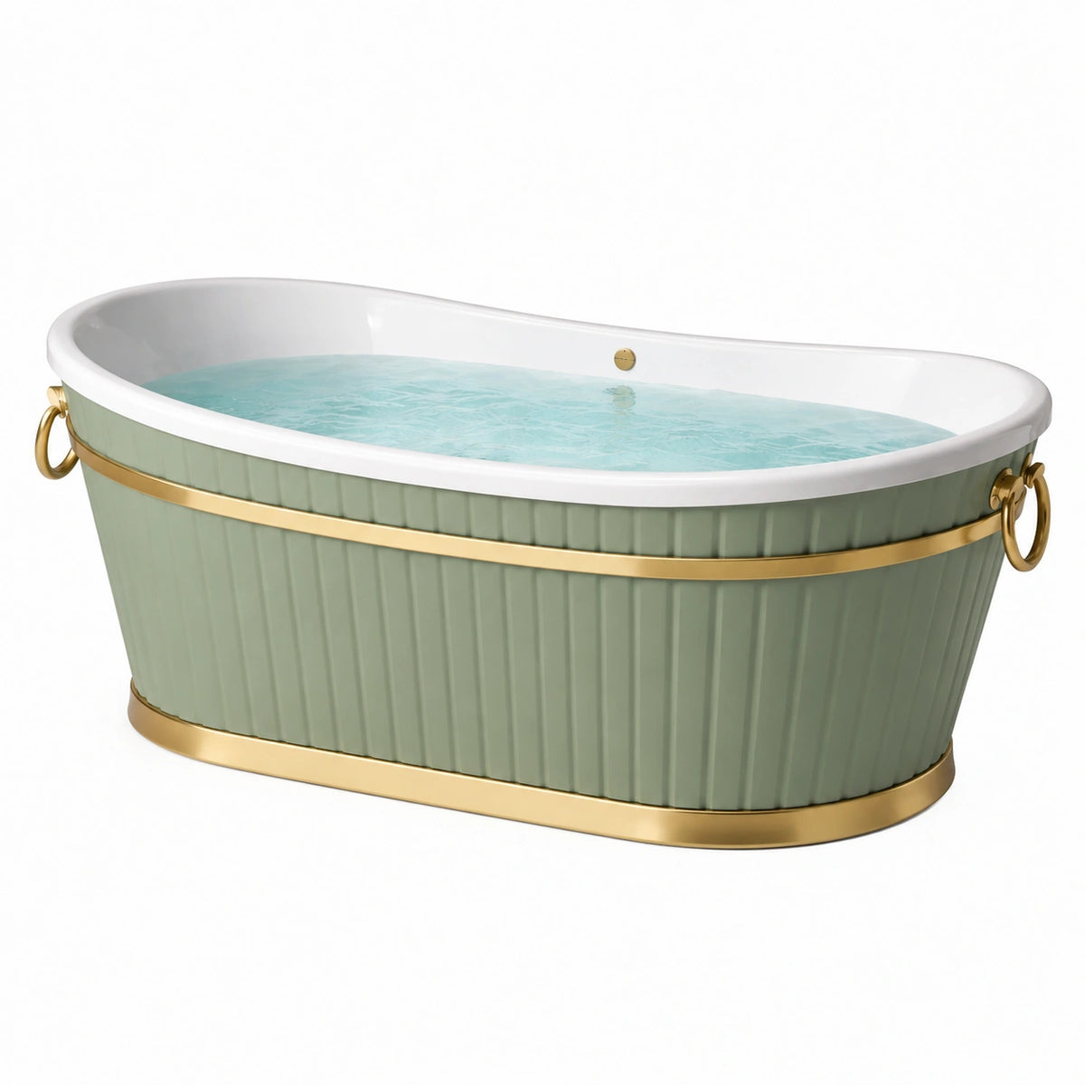 Baignoire îlot ovale 170 x 75 cm acrylique vert sauge et blanc style classique