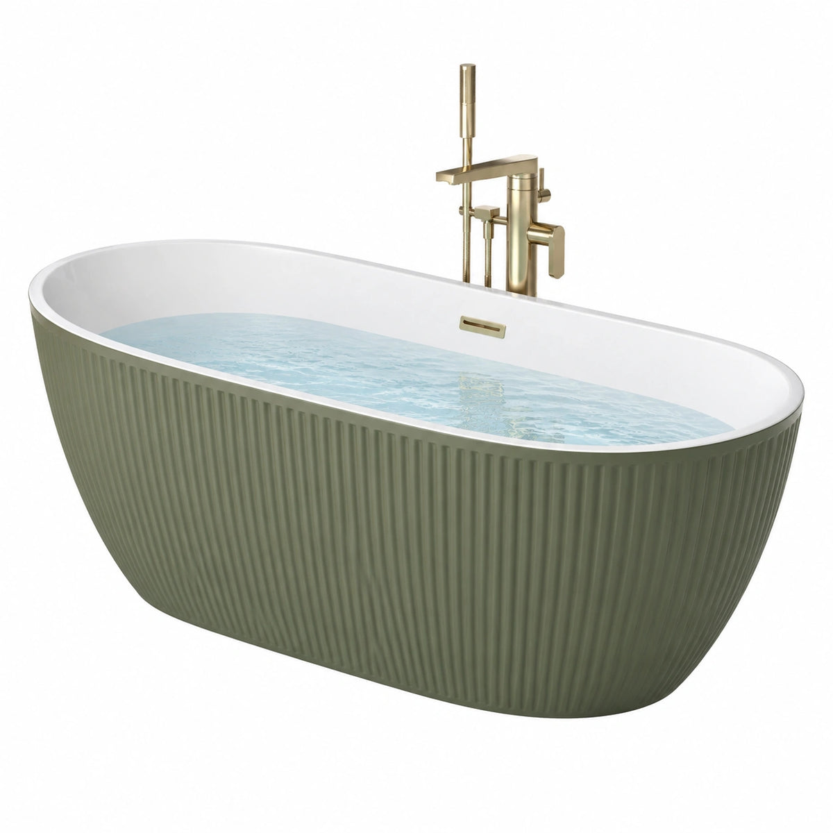 Baignoire îlot 170 x 80 cm acrylique vert olive design rainuré