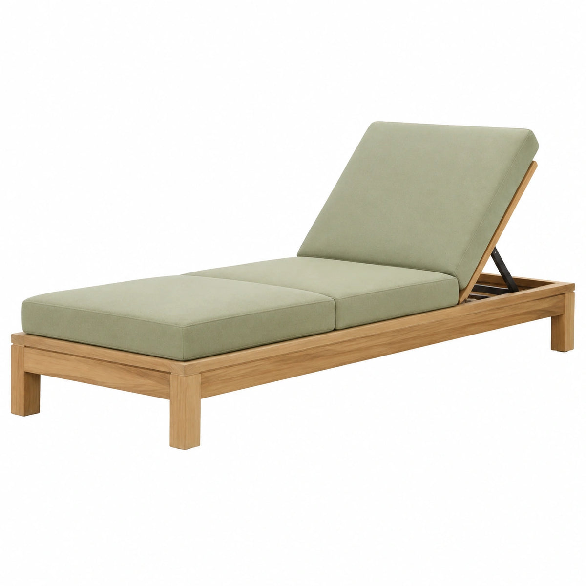 Bain de soleil 200 cm en bois avec coussins vert sauge dossier réglable pour extérieur