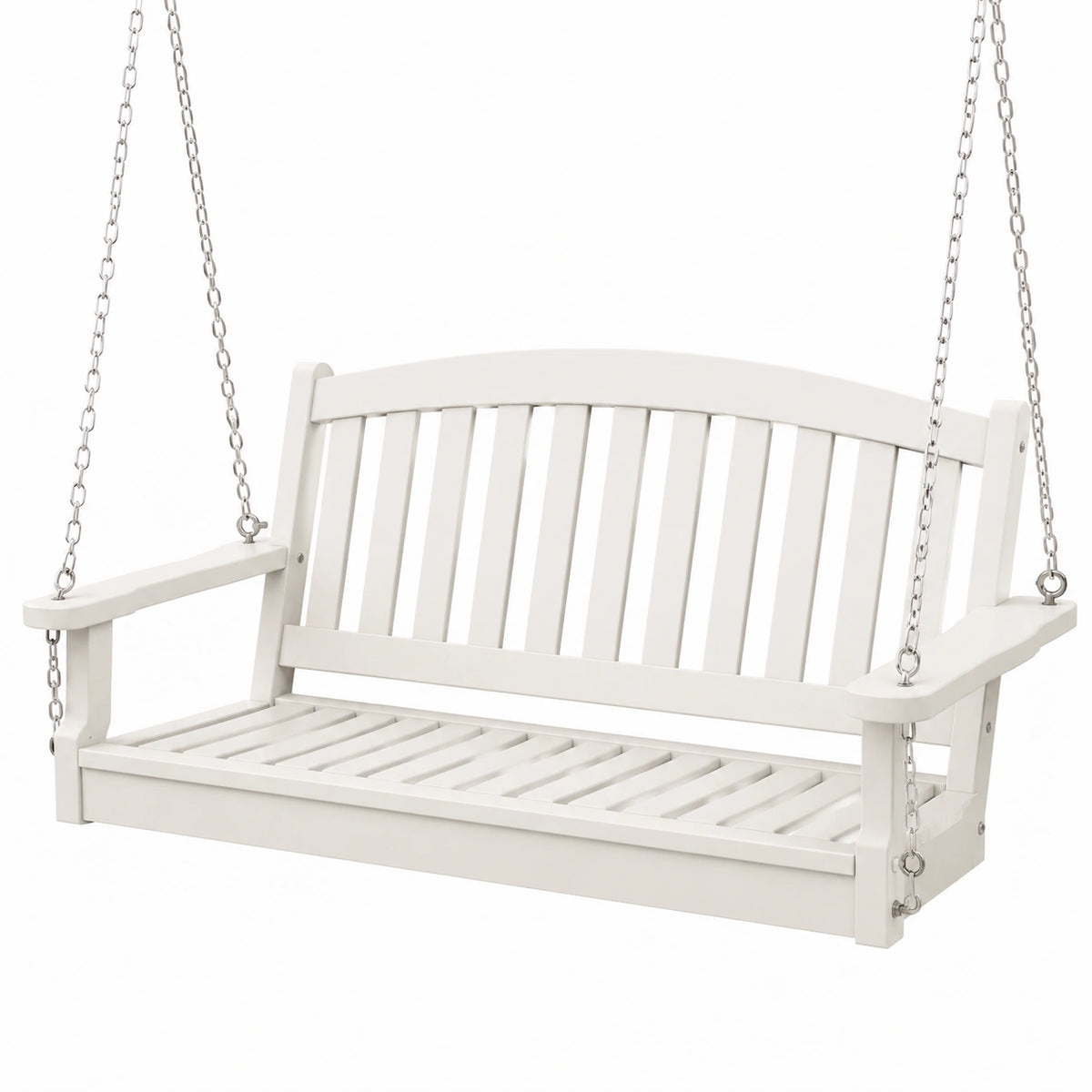 Balancelle de jardin 120 x 65 x 55 cm en bois blanc avec chaînes métalliques