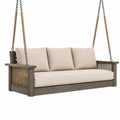 Balancelle de jardin 190 x 80 x 190 cm en bois brun et corde avec assise beige suspendue