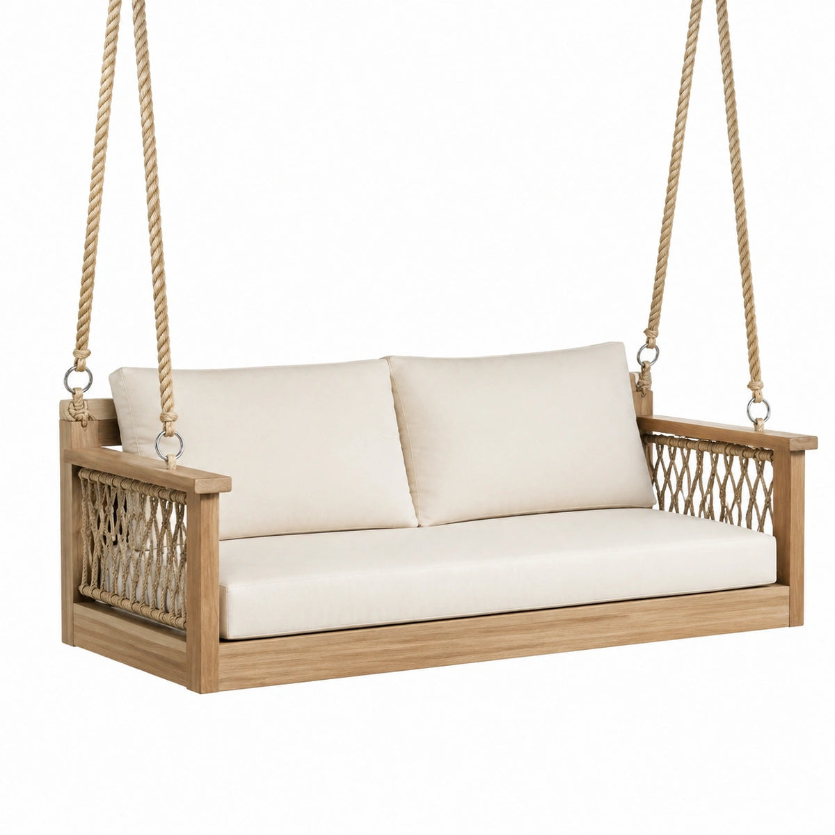 Balancelle suspendue 2 places 140 x 70 x 60 cm bois naturel beige style bohème