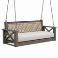 Balancelle de jardin 150 cm en bois gris foncé avec assise tressée beige
