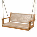 Balançoire de jardin 150 cm en bois naturel et corde beige avec dossier et accoudoirs