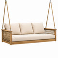 Balancelle suspendue 180 cm en bois naturel et cordage beige pour terrasse style bohème