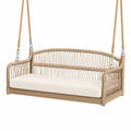 Balancelle suspendue 130 cm x 70 cm x 60 cm en bois et corde beige avec assise rembourrée