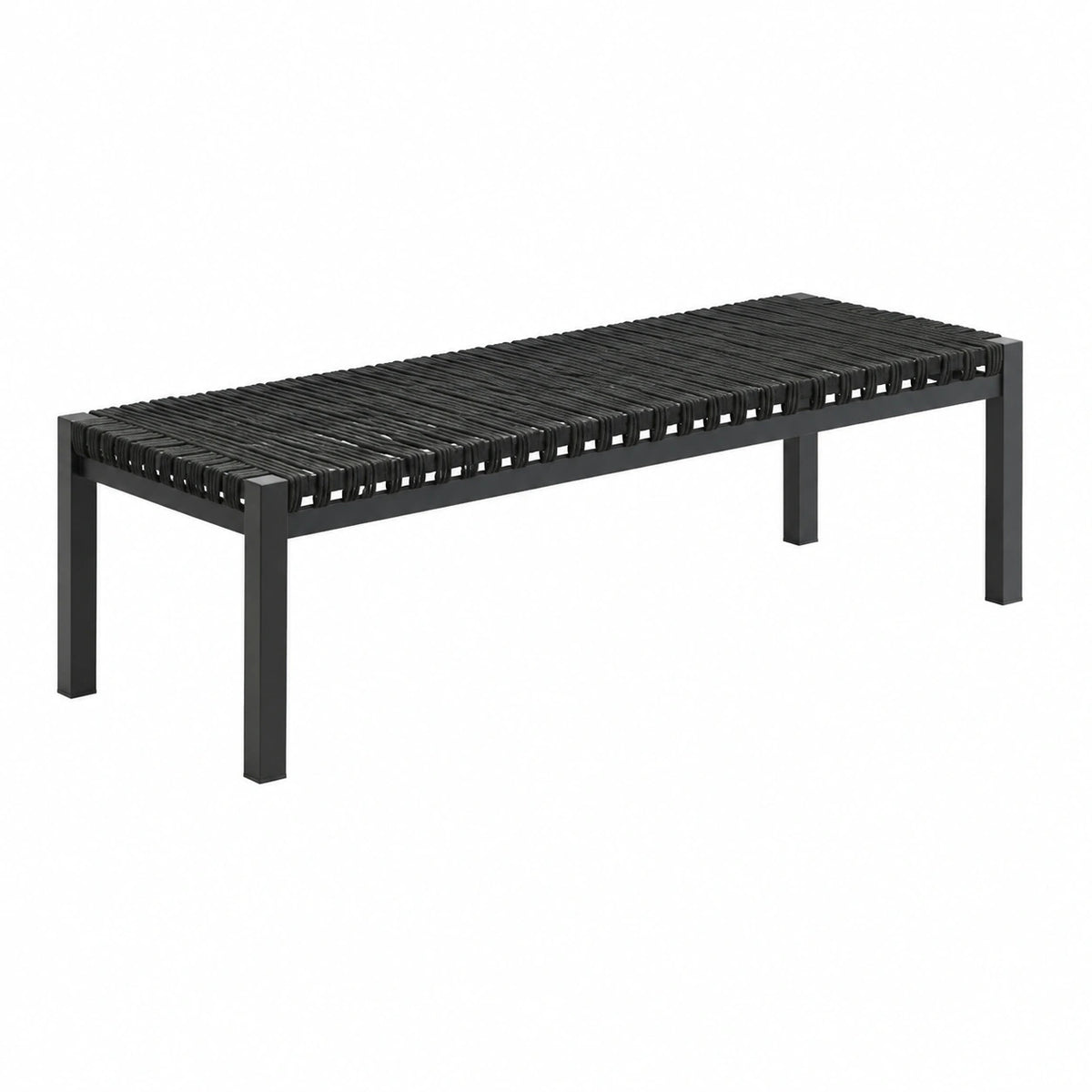 Banc de jardin 180 x 40 x 45 cm en métal noir et corde tressée style contemporain
