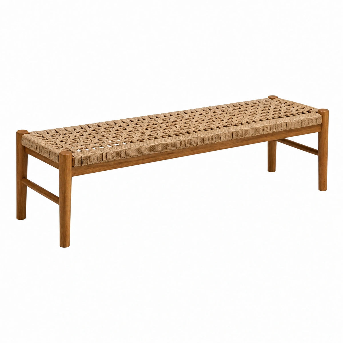 Banc 120 x 40 x 45 cm en bois marron avec assise tressée beige style rustique