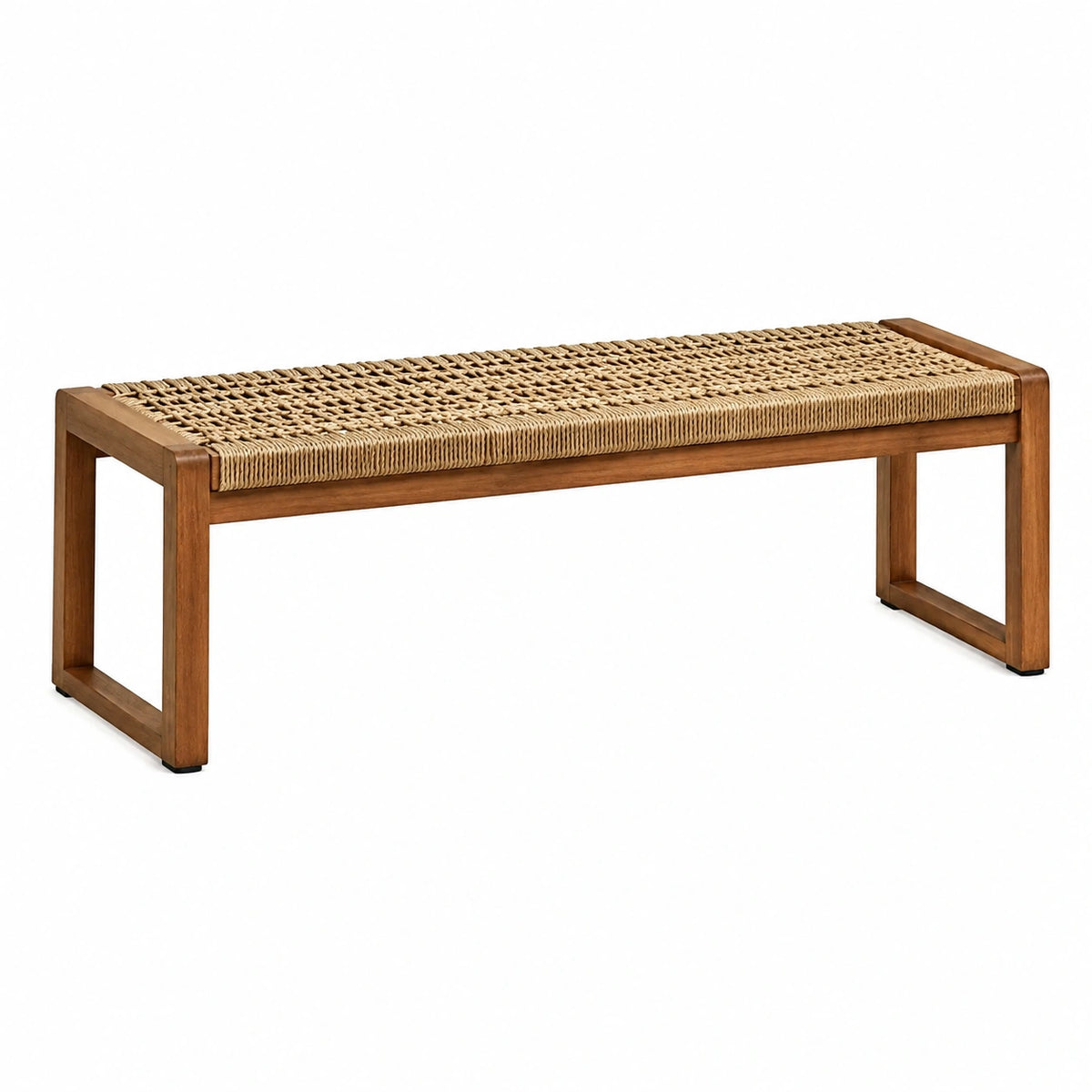 Banc 120 x 40 x 45 cm en bois marron avec assise tressée beige style naturel