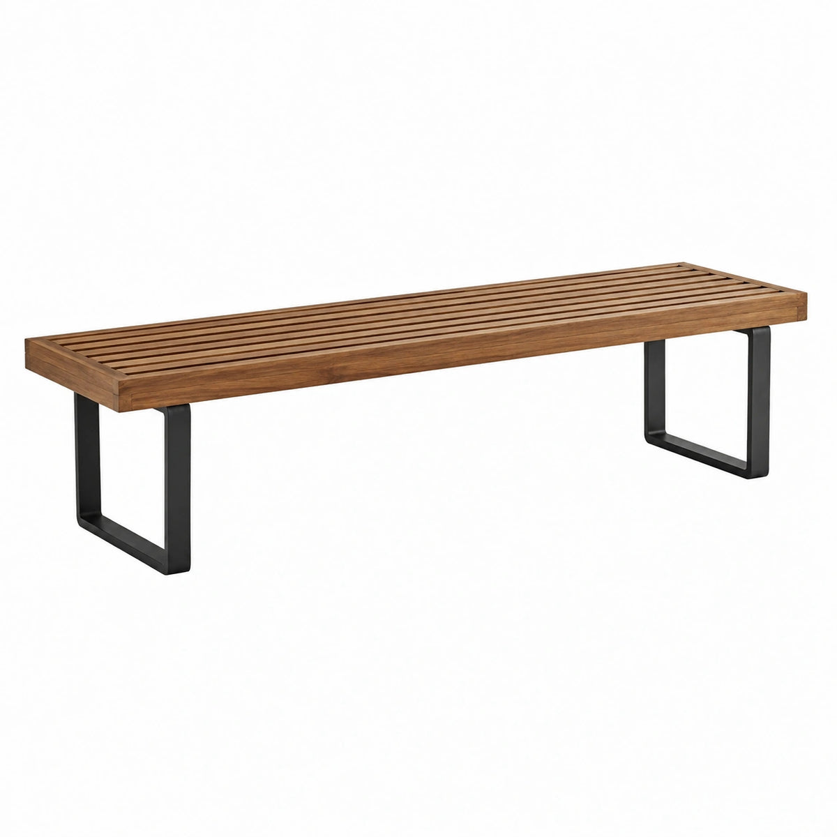 Banc de jardin 180 x 40 x 45 cm en bois marron et métal noir style industriel