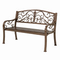 Banc de jardin 122 cm en métal brun à dossier ajouré style classique