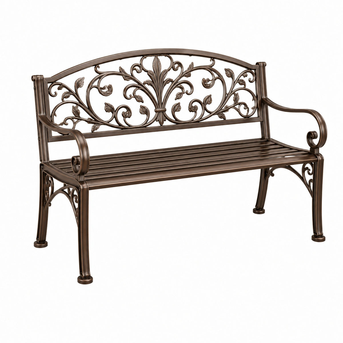 Banc de jardin 122 cm en métal brun style classique à deux places