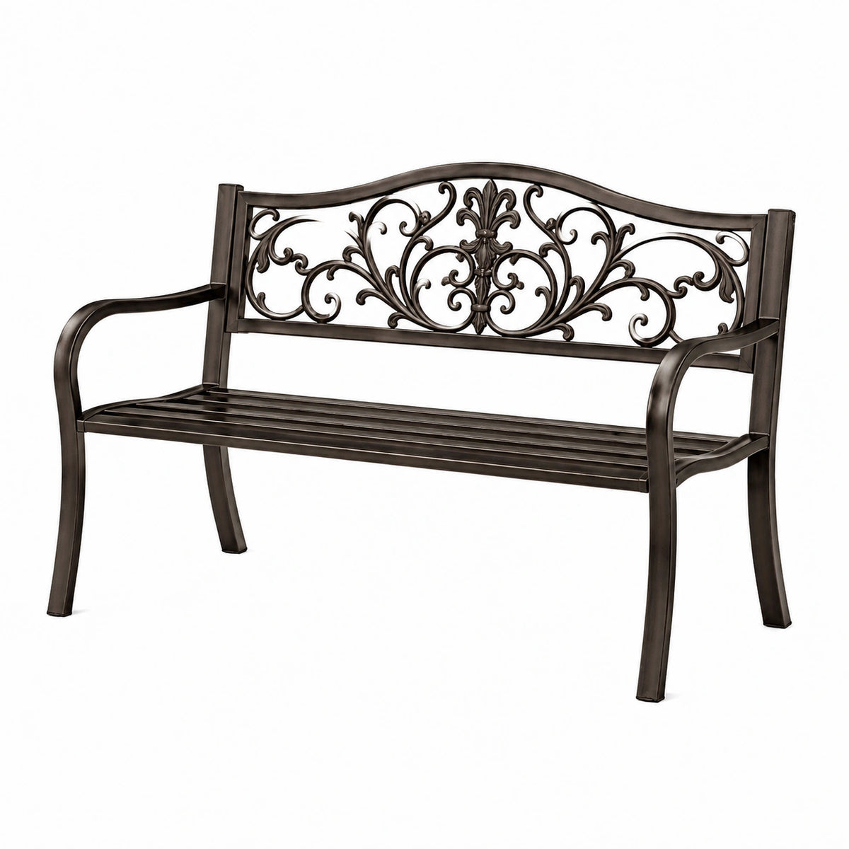 Banc de jardin 127 x 61 x 91 cm en métal brun foncé style classique