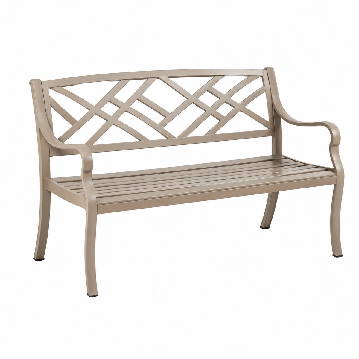 Banc de jardin 122 x 61 x 91 cm en métal taupe à dossier ajouré