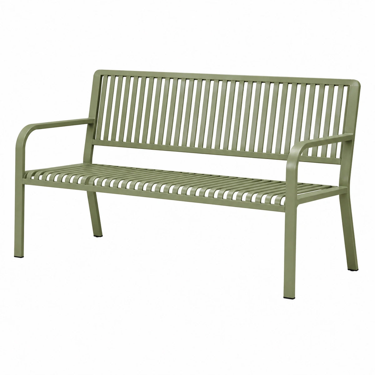 Banc de jardin 120 cm en métal vert à lattes avec accoudoirs