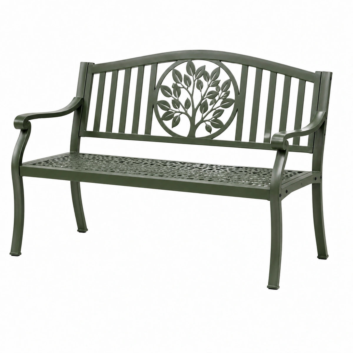 Banc de jardin 127 x 62 x 90 cm en métal vert avec accoudoirs style classique