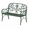 Banc de jardin 120 cm en métal vert style romantique à motif feuillage
