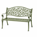 Banc de jardin 122 x 62 x 90 cm en métal vert à motif végétal