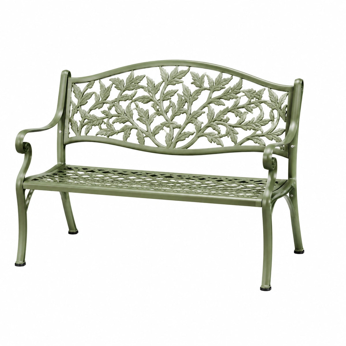Banc de jardin 122 x 62 x 90 cm en métal vert à motif végétal
